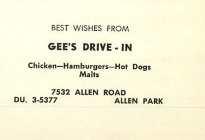 Gees Drive-In Restaurant - 1958 Yearbook Ad (newer photo)